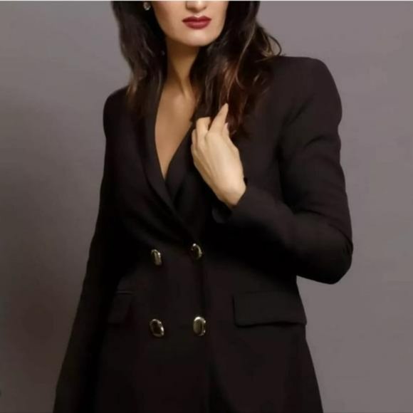 ZARA DOUBLE BREASTED LONG BLAZER L BLOGGER FAV - Picture 7 of 9